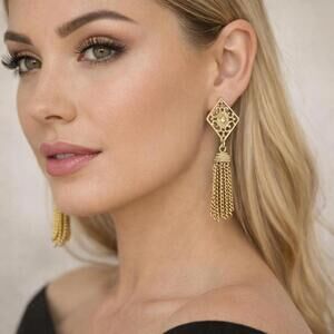 Vintage Sara Coventry Gold Tone Filigree Tassel Clip Earrings – Retro Boho Glam